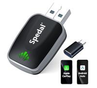 Spedal Adaptador Android Auto CarPlay Inalámbrico para Coche, Compatible con Autos Desde 2016+, iOS 10+ y Android 11+, USB-C/A, Conexión Estable, Plug & Play (Negro)