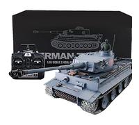 SpedUpX 1:16 Deutsche Tiger I Tanque pesado 3818 RC modelo militar con control remoto de 2,4 G, cadenas de metal, efecto de sonido, humo y disparo (versión actualizada)