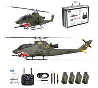 SpedUpX Helicóptero RC 1:40 YU Xiang F112S AH-1, 2,4 GHz 9 CH con estabilización GPS/6G, motores sin escobillas duales, rotor flybarless (verde militar/batería 4)