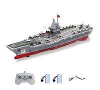 SpedUpX Portaaviones teledirigido, barco de guerra, 2,4 GHz, cañón de agua, barco marino, doble motor, barco eléctrico con accesorios de bricolaje (2 pilas)