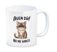 speecheese ¡Buen día! No me hables taza Gato animado disgustado - Diseño humorístico para amantes de los gatos y el café