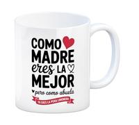 speecheese Como madre eres la mejor pero como abuela ya eres la pera limonera taza - Diseño tipográfico en porcelana, fondo blanco. Regalo cumpleaños, día de la madre, día de la mujer