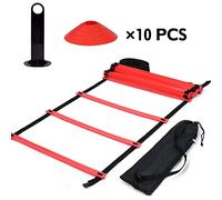 Speed Agility Train Kit, 19Ft Flat Ladder + 10pcs Disc Cones for Athletic Training Agile Training/Soccer/Football/Kids/Field/Otros Juegos Marcadores de Cono(Rojo)