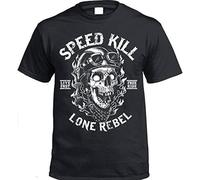 Speed Kill Lone Rebel Rock Motorcycle Rider Men's T-Shirt Black M