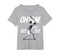 Speed, Power, Ohtani 50-50 Milestone Shohei Ohtani MLBPA Camiseta, Mujer Tallas Grandes, Gris Jaspeado, 3XL Grande