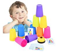Speed Stacking Cups - Juego De Entrenamiento Para Niños Y Adultos, 12 Tazas De Agua Verdaderas, Juego De Pila Rápida | Creatividades A Largo Plazo Diseño Moderno Familia Divertida Desafío Para