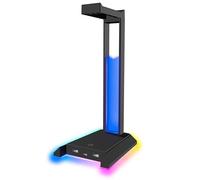 Speedlink EXCELLO NX Soporte Auriculares - Soporte Cascos Gaming RGB para Juegos Accesorio LED con 9 Modos de iluminación, USB HUB 2.0 con 1 USB-C y 2 USB-A, Iluminados RBG de Luz, Negro