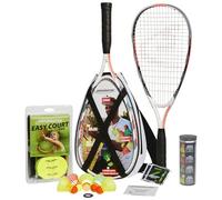Speedminton S900 Set-Velocidad Original Badminton/crossminton Profesional con 2 Raquetas de Carbono Incl. 5 Speeder, Campo de Juego, Bolsa, Unisex-Adult, Red/White/Grey