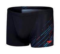 Speedo Aquashort Hyperboom con Corte en V, Secado rápido, Entrenamiento, Fitness, Resistente al Cloro Aquashort para Hombre, Negro/Azul Picton/Rojo Sirena, 28