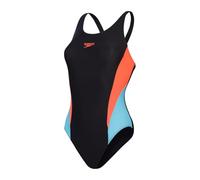 Speedo Bañador de 1 Pieza 2.0 con Bloques de Color | Traje de baño de Entrenamiento | Tacto Suave | Fitness en el Agua Traje de baño para Mujer, Negro/Rojo Sirena/Azul Picton, 38