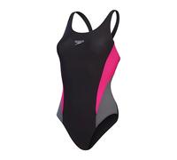 Speedo Bañador de 1 Pieza 2.0 con Bloques de Color | Traje de baño de Entrenamiento | Tacto Suave | Fitness en el Agua Traje de baño para Mujer, Negro/Gris Marengo Estadounidense/Rosa eléctrico, 36