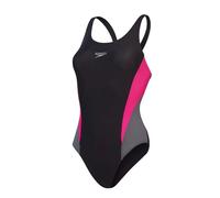 Speedo Bañador de 1 Pieza 2.0 con Bloques de Color | Traje de baño de Entrenamiento | Tacto Suave | Fitness en el Agua Traje de baño para Mujer, Negro/Gris Marengo Estadounidense/Rosa eléctrico, 44