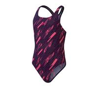 Speedo Bañador de 1 Pieza Hyperboom Allover Medalist | Resistente al Cloro | Secado rápido Traje de baño para Niñas, Azul Marino/Rosa eléctrico/Rosa Fandango, 5-6 años