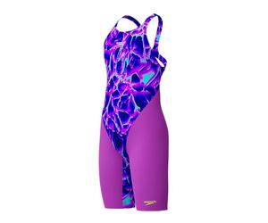 Speedo - Bañador de culote para niñas, Fastskin Junior Endurance+ Max, espalda abierta, Kneeskin, Cave Current/Neon Jelly, 9-10 años