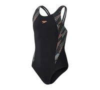 Speedo Bañador Hyperboom Splice Muscleback | Entrenamiento de natación | Resistente al Cloro Traje de baño para Niñas, Negro/Verde Bosque/Nectarina, 7-8 años
