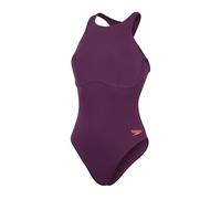 Speedo Bañador Racer con Cremallera y Sujetador Integrado para Nadar | Fitness en el Agua | Tacto Suave | Traje de baño Mujer, Plum Dandy/Siren Red, 44 FR/ES
