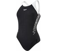 Speedo Boom Splice Muscleback Traje de Baño, Mujer, Negro / Blanco, 28