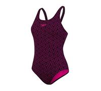 Speedo Boomstar Allover Muscleback Bañador de Mujer para Natación, Color Negra/Rosa, Talla 38