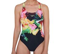 Speedo Colourblend Placement Digital Powerback Bañador, Mujer, Black/Mango/Lava Red/White/Jade, 40