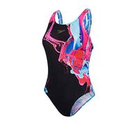 Speedo Colourflood Placement Digital Powerback Bañador, Mujer, Black/Electric Pink/Powder Blue/Beautiful, 28
