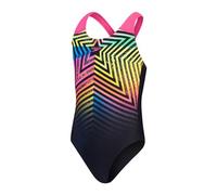 Speedo Digital Placement Splashback Bañador, Black/Lemon Drizzle/Flare Pink/True Cobalt/Harlequin Green, 7-8 Years Girl'S
