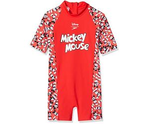 Speedo Disney Mickey Mouse Unisex para Niños Mono De Baño, Unisex niños, Rojo Riesgo/Negro/Blanco, 6