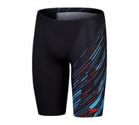 Speedo Jammer Hyperboom con Corte en V, Secado rápido, Entrenamiento, Fitness, Resistente al Cloro Jammer para Hombre, Negro/Azul Picton/Rojo Sirena, 26