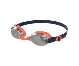Speedo Junior Jet V2 Swimming Goggles | Kids Swim | Comfortable Fit | Adjustable Design | Anti-Fog | Anti-Leak | Learn to Swim, Navy/Volcanic Orange/Chrome, One Size