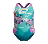 Speedo Learn to Swim Printed Crossback Swimsuit, Chlorine Resistant, Recycled Fabric, Stretchy Fabric Traje de baño para Niñas, Neon Violet, 3 années