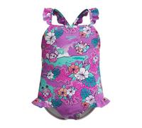 Speedo Learn to Swim Printed Frill Thinstrap Swimsuit, Chlorine Resistant, Quick Drying Traje de baño para Niñas, Neon Violet, 4 années