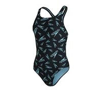 Speedo Mujeres Bañador Medalist con Estampado Integral del Logo Boom, Negro/Light Adriatic, 30 (ES 36)