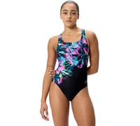 Speedo printed powerback one piece glitchy garden/black m - uk34