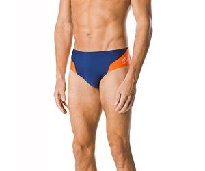 Speedo Traje de baño para Hombre Endurance+ Splice Team Colors Traje de baño, Hombre, Traje de baño de una Pieza, MENDTEAMSPLCENDBRIEF, Azul Marino/Naranja Chispa, 26