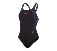Speedo Women's HyperBoom Splice Muscleback Swimsuit | Classic Design | Quick Drying | Training | Fitness | Chlorine Resistant, Black/Electric Pink/USA Charcoal, 34