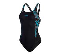 Speedo Women's HyperBoom Splice Muscleback Swimsuit | Classic Design | Quick Drying | Training | Fitness | Chlorine Resistant , Black/Bolt/Dove Grey, 28