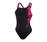 Speedo Women's HyperBoom Splice Muscleback Swimsuit | Classic Design | Quick Drying | Training | Fitness | Chlorine Resistant, Black/Electric Pink/Ecstatic Pink, 28