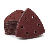 SPEEDWOX 50 almohadillas de lijado triangulares con gancho y bucle de grano 80, almohadilla de lijado oscilante de 90 mm, 6 agujeros para múltiples herramientas oscilantes de 3-1/2 pulgadas