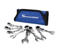 SPEEDWOX 8 piezas, juego de llaves mixtas de trinquete de cabeza flexible con bolsa de almacenamiento, métricas de 9-17 mm, llave de trinquete de extremo abierto de 72 dientes, llave de extensión