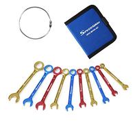 SPEEDWOX Juego de 10 mini llaves chapadas en color abierto y extremo de caja, juego de llaves enanas con revestimiento de color, juego de mini llaves combinadas métricas con bolsa portátil y anillo