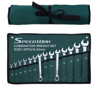 SPEEDWOX Juego de llaves combinadas métricas esenciales de 14 piezas métricas de 8 mm a 24 mm, juego de llaves combinadas de 12 puntos en bolsa enrollable para garaje general del hogar, acero al cromo