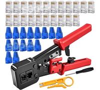 SPEEDWOX Rj45 Herramienta de crimpado Ethernet crimpadora profesional de red con conectores de paso RJ45 Cat6, pelacables amarillo, destornillador para corte Ez, tira, cables Ethernet de crimpado