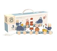 SPEEDY MONKEY Apilador de tren oceánico para niños pequeños de 12 meses en adelante, juguete de madera para apilar y clasificar de 15 piezas | Tren temático de mar para caminar y gatear | Regalo de
