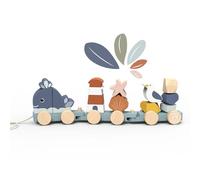 SPEEDY MONKEY Apilador de tren oceánico para niños pequeños de 12 meses en adelante, juguete de madera para apilar y clasificar de 15 piezas | Tren temático de mar para caminar y gatear | Regalo de