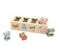 SPEEDY MONKEY Caja de madera con forma de animal para niños pequeños de 12 meses en adelante | Juguete clasificador de formas de madera | Rompecabezas de aprendizaje de colores y animales | Juguete