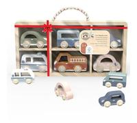 Speedy Monkey Juego de 6 Coches con Caja de 29,6 x 3,5 x 16 cm, Multicolor, Juguete de Madera para niños, Detalles encantadores, Gran Idea de Regalo
