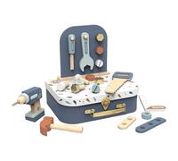 Speedy Monkey - Maletín para herramientas para niños de 3 años, fabricado en maleta, juguete de bricolaje de madera FSC con 19 accesorios y tabla para colgar - Juego de imitación y movilidad fina