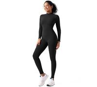speerise Enterizo de manga larga para mujer, leotardos, de una pieza, control de abdomen, para yoga, entrenamiento, Negro, S