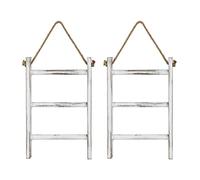 Speesy 2 escaleras para colgar en la pared, rústicas, de madera blanqueada, para encimera, decoración de casa de campo, toallero con cuerda ajustable