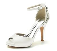 Speesy Zapatos Novia con Punta Abierta de Satén Zapatos Mujer Tacon Correa de Tobillo Zapatos de Boda Zapatos Boda,Marfil,37 EU