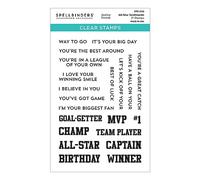 Spellbinders Juego de sellos transparentes All-Star Sentiments de la colección Game Day de Justine Dvorak